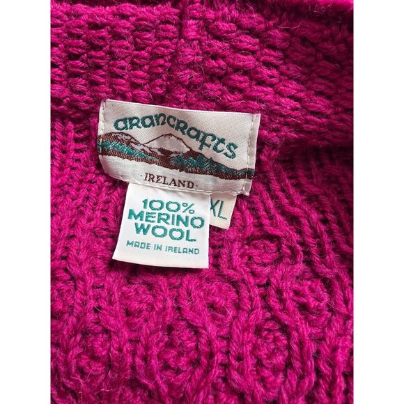 Aran Crafts Womens XL Cardigan Sweater Irish Knit 100% Merino Wool Pink - Picture 5 of 8